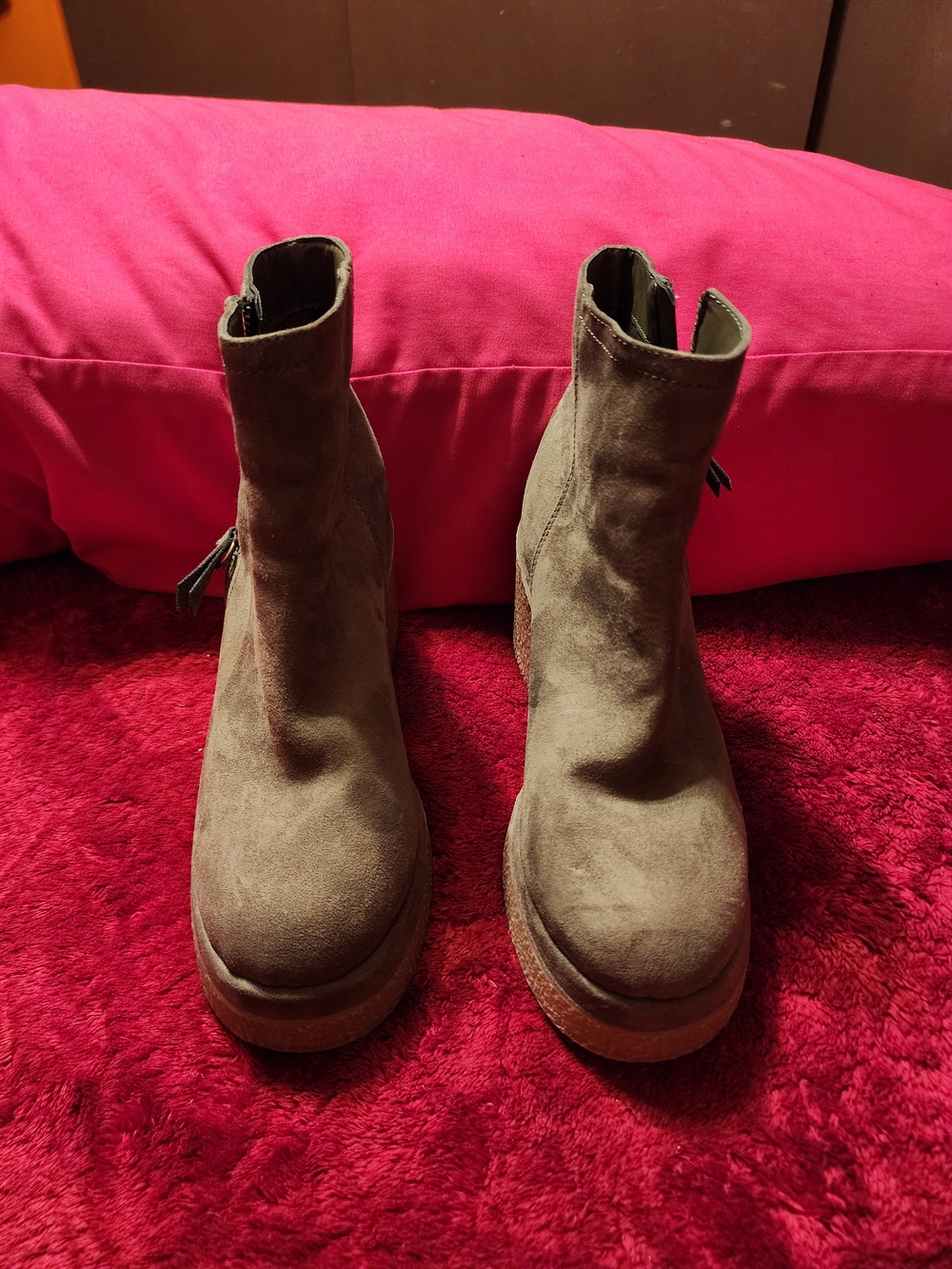 Union bay Women's Suede like Ankle Boots in Olive Green